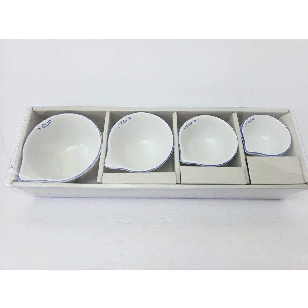 Thirstystone measuring cups ceramic set‎ of 4 NEW white blue